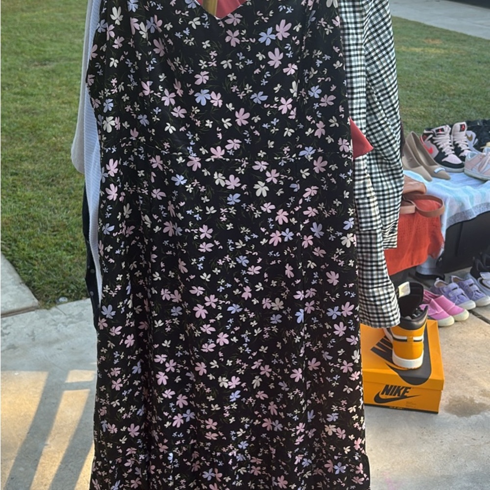 Love Tree Black Dress with Pink Floral Design